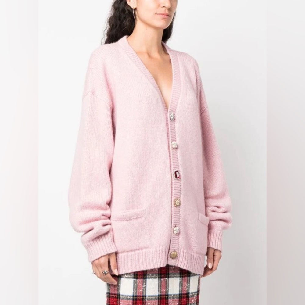 VETEMENTS crystal-buttons ribbed-knit cárdigan Unisex